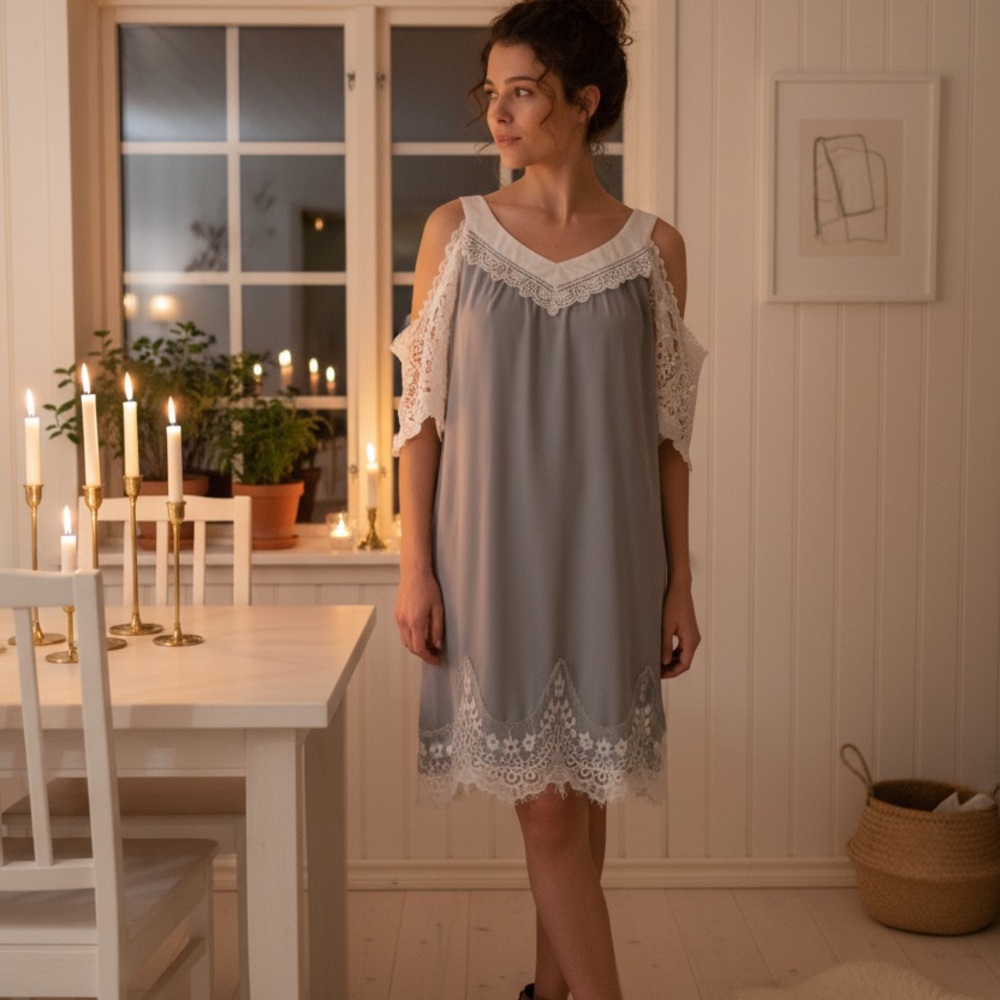 Elegant Gray Lace Nightgown